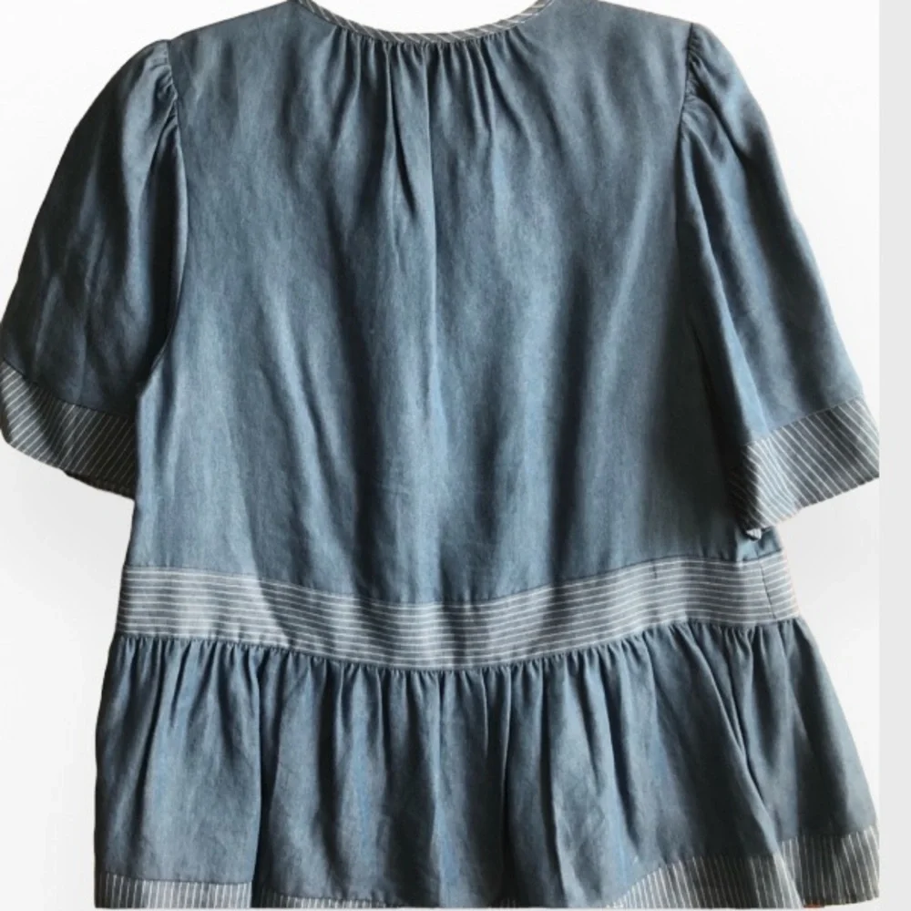 Kate Spade Indigo Railroad Chambray Tassel Top L